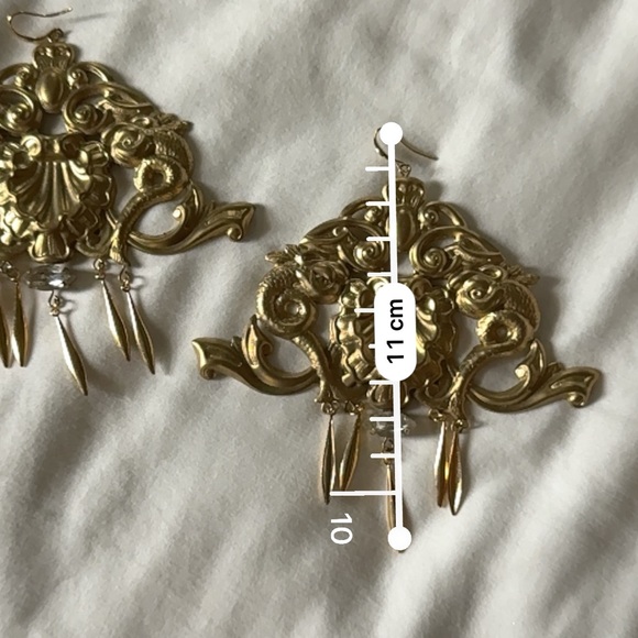 Huge dangle chandelier earrings -gold tone
